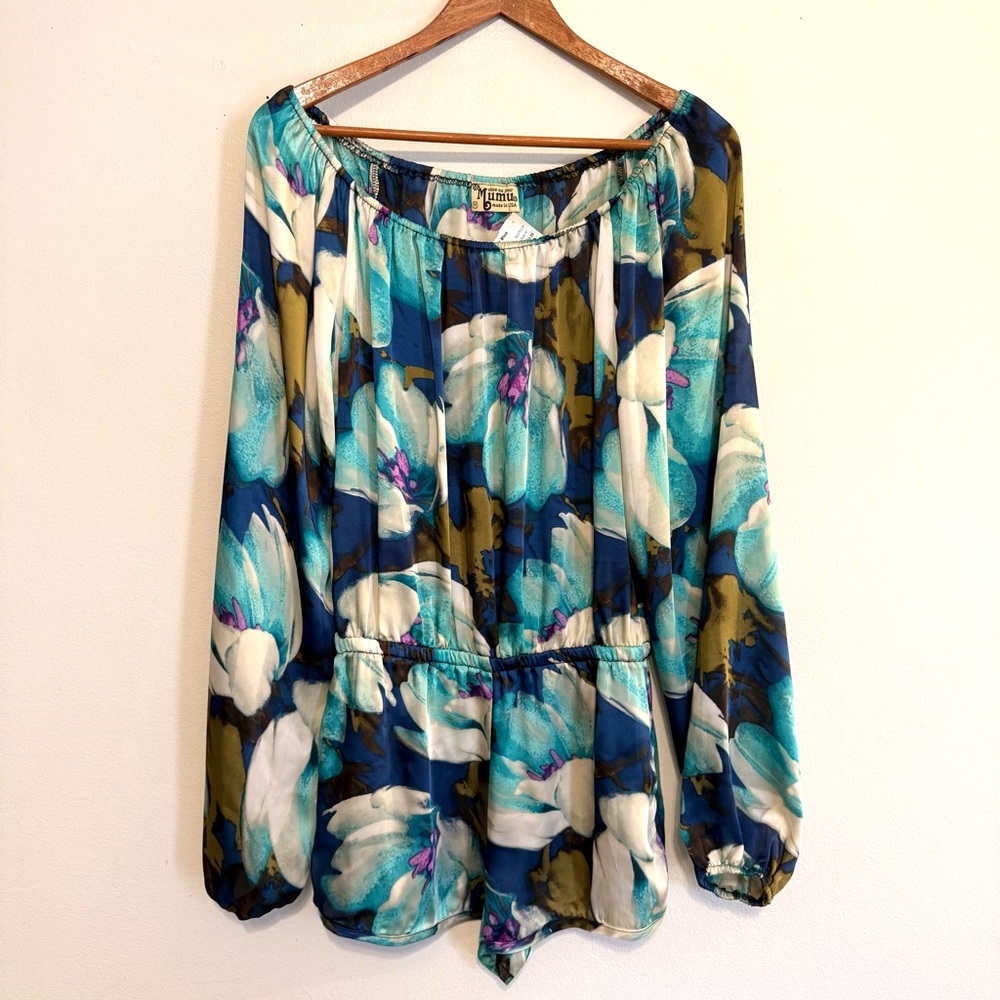 New SHOW ME YOUR MUMU Romper M Blue Floral Print Off the Shoulder Retail $163